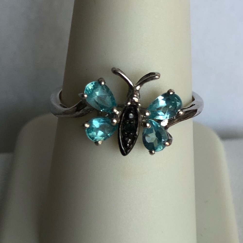 Paraiba Apatite & Blue Diamond Gemstones in Platinum over Sterling Ring